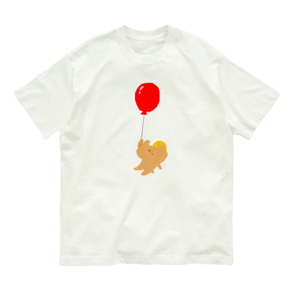 どうぶつえんの風船とわんことひよこ オーガニックコットンTシャツ