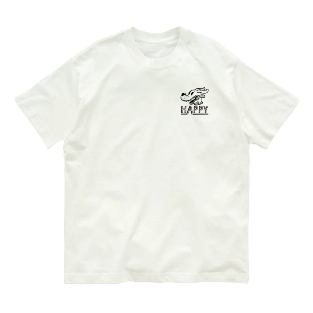 nidan-illustrationのhappy dog -JET- (black ink) Organic Cotton T-Shirt