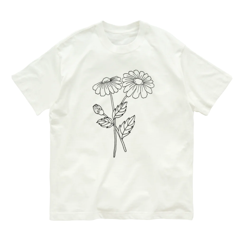 mackyの黒デイジー Organic Cotton T-Shirt