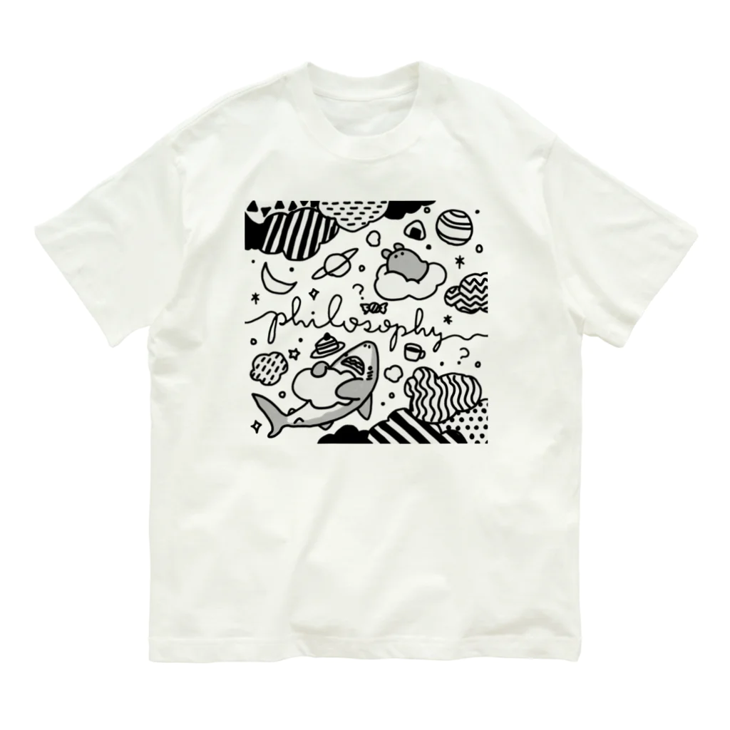 サメとメンダコ[namelessmm2]の(black)サメとメンダコふぃろそふぃー Organic Cotton T-Shirt