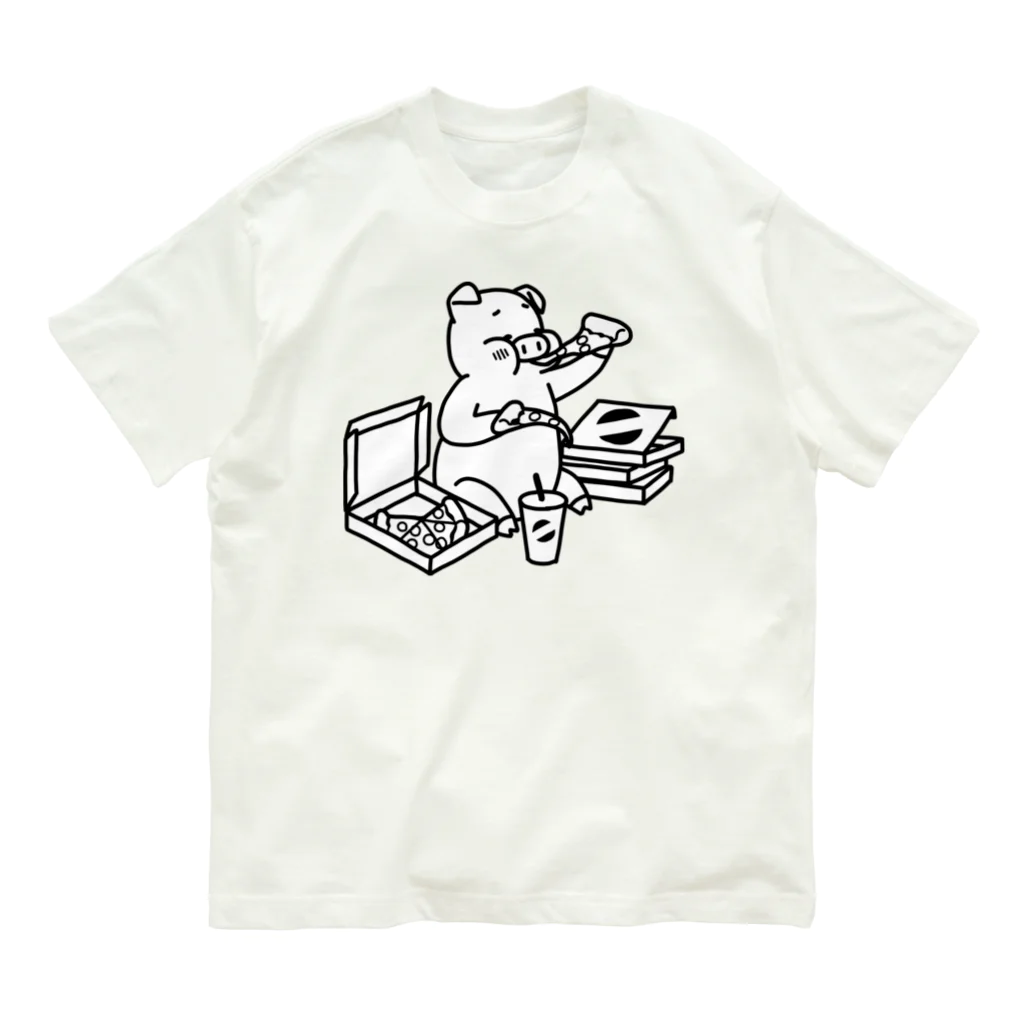 ichomaeのピザを食べるブタ オーガニックコットンTシャツ