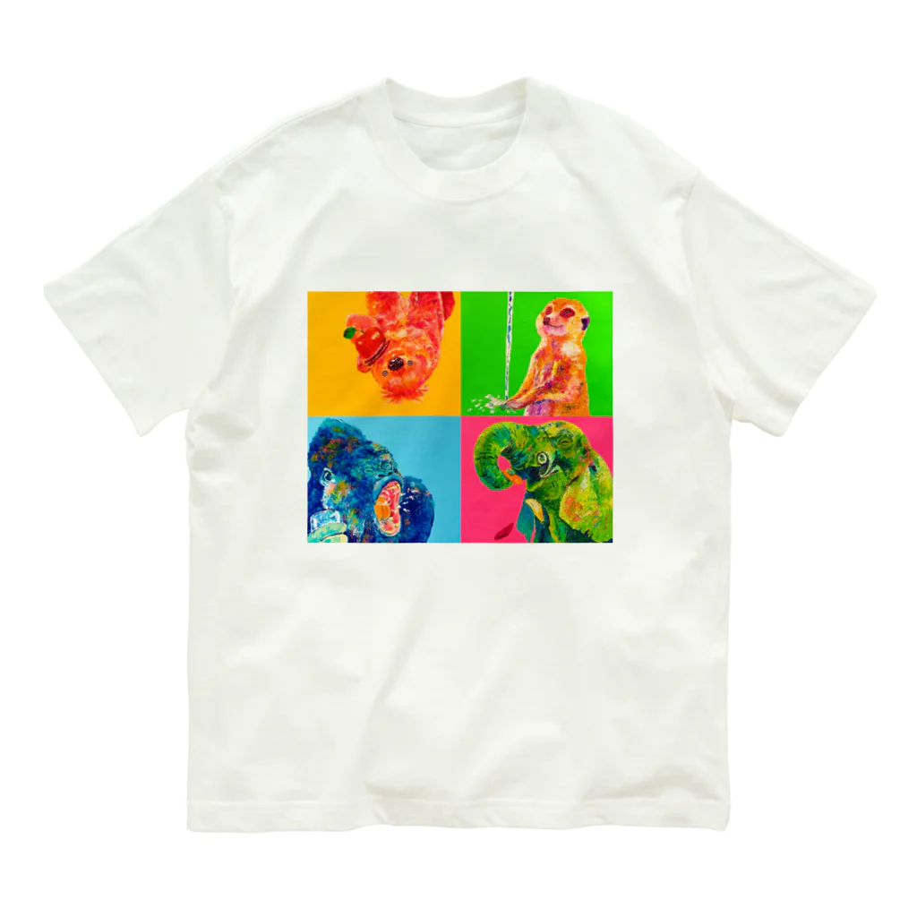 MOCCHIのカラフルショップのカラフルアニマルTシャツ🌈 유기농 코튼 티셔츠