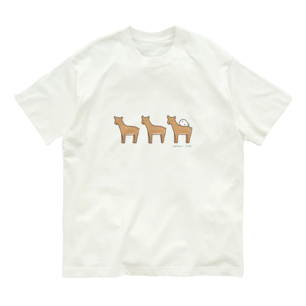 猫森ちせの鹿さんの上でスヤヤ オーガニックコットンTシャツ