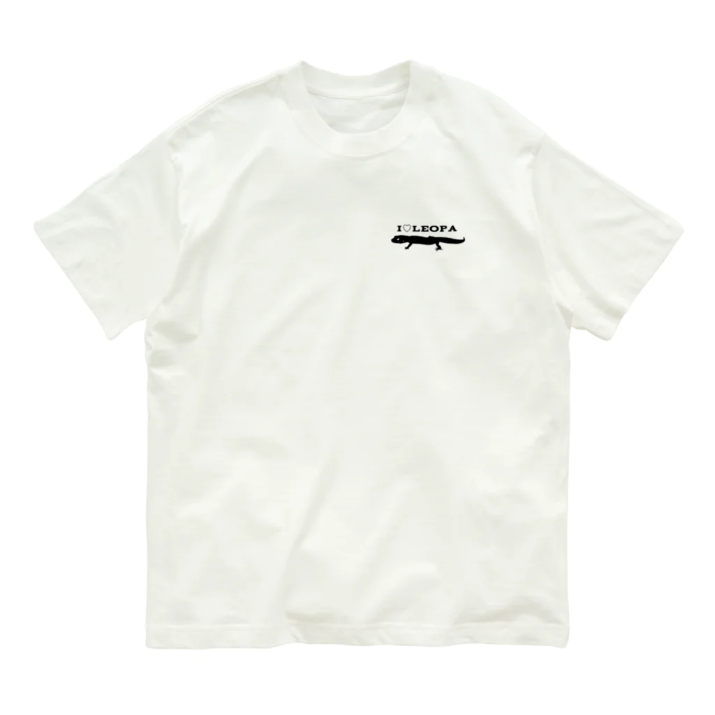 花梟のゆりかごのレオパブラックシルエット オーガニックコットンTシャツ