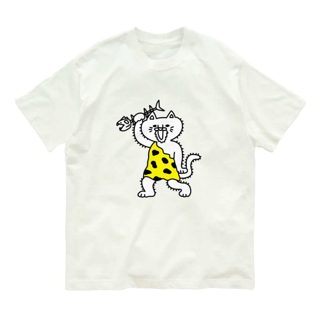 モリチエコのにゃんザピテクス　単体　原始猫 Organic Cotton T-Shirt