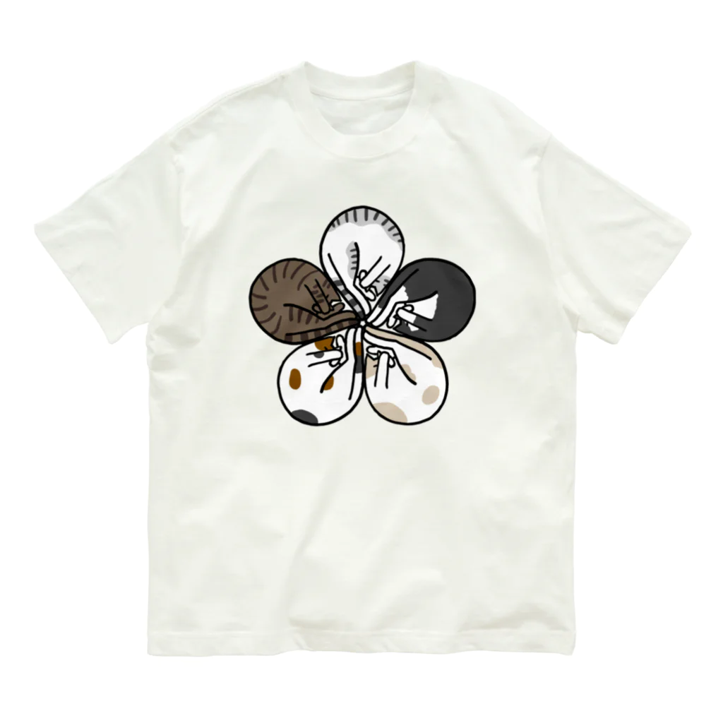 梅咲イラストワークの眠り猫の花紋（背景なし） Organic Cotton T-Shirt