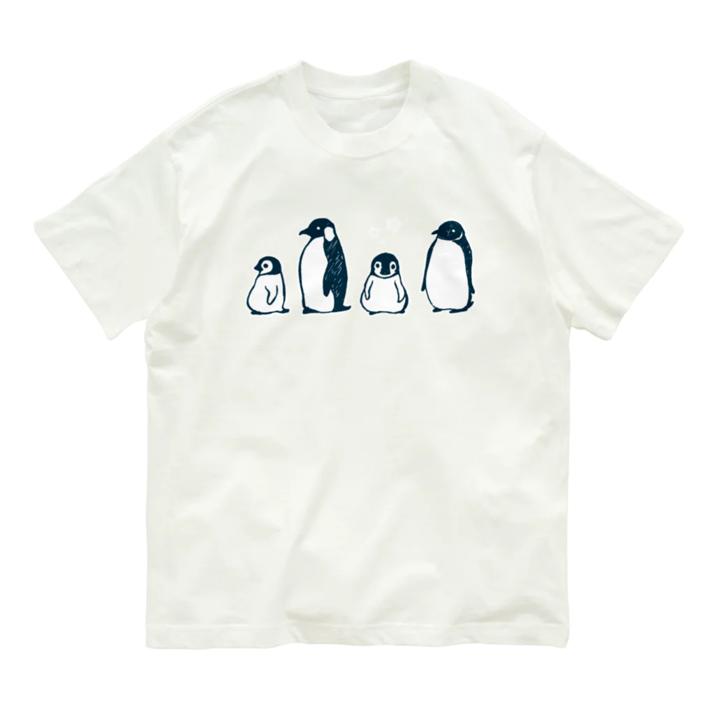 かわずやのぺんぎんのおやこ（線画） オーガニックコットンTシャツ