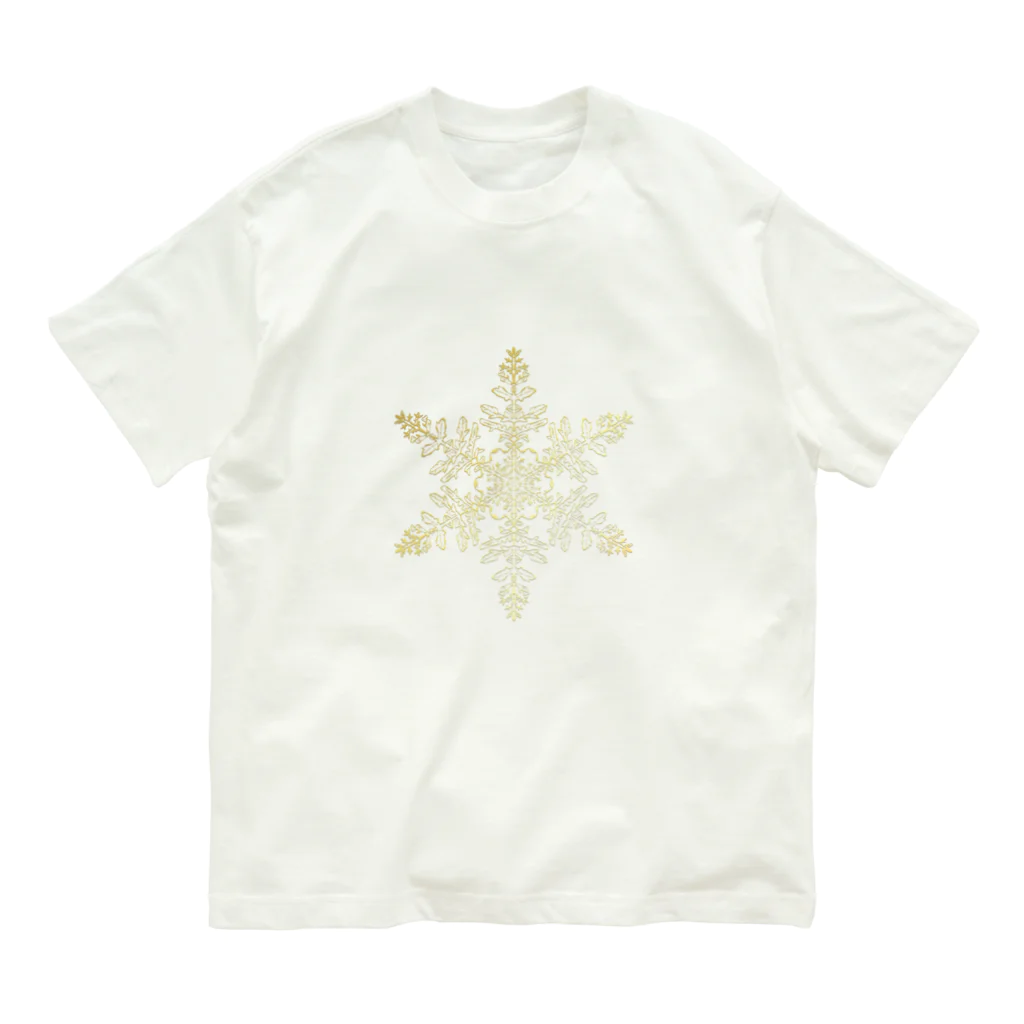 Aika Ishiguroの雪の結晶〜曼荼羅アート＜ゴールド＞＞ オーガニックコットンTシャツ