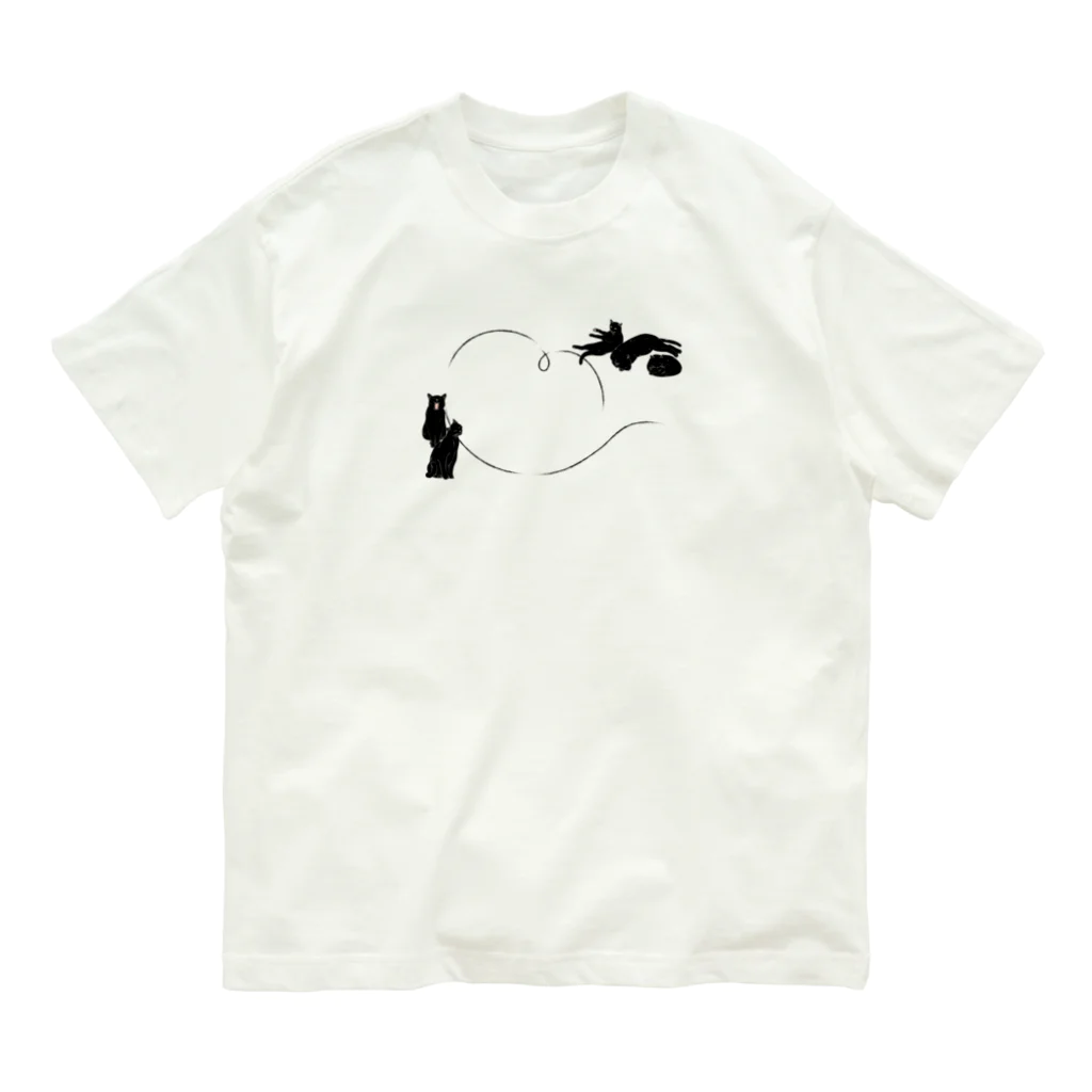 鱗粉館 suzuri別館の黒猫ハート オーガニックコットンTシャツ