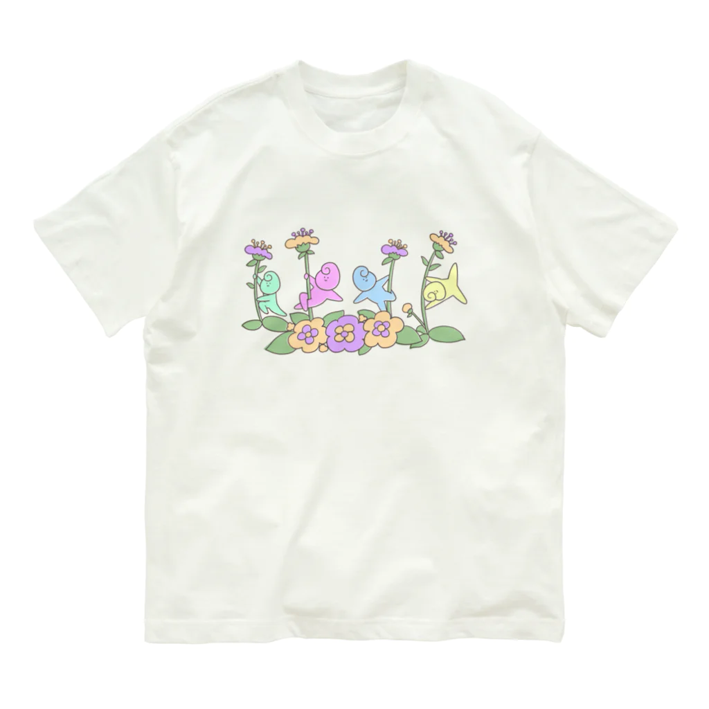 くるりんプロジェクトのお店のカラフルお花のくるりん オーガニックコットンTシャツ