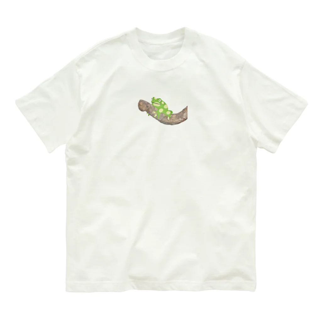 かえるのてぶくろの木につかまるドットかえる君 オーガニックコットンTシャツ