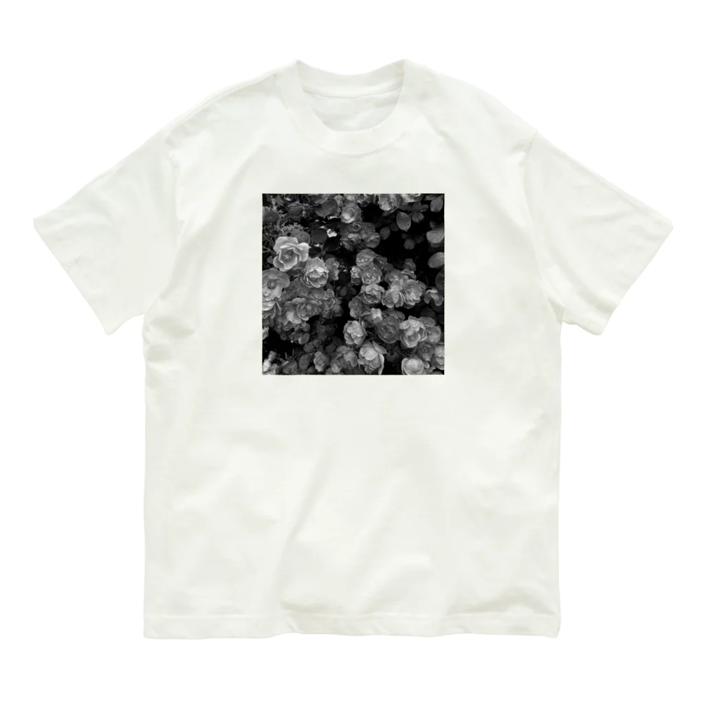 保護猫支援ショップ・パール女将のお宿の薔薇🌹　モノトーン オーガニックコットンTシャツ