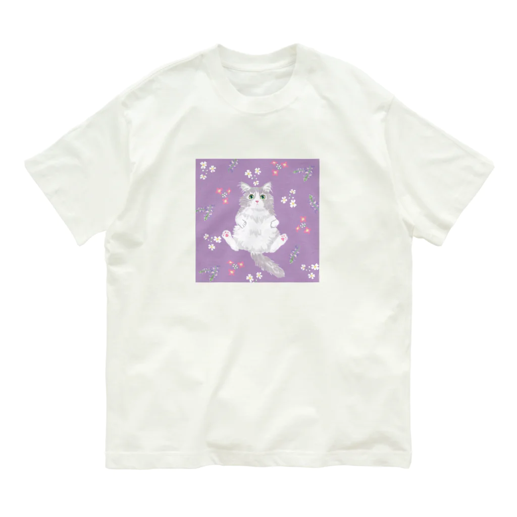 Mof mof daysのMof mof days　おっさんにゃんこ(灰色） オーガニックコットンTシャツ