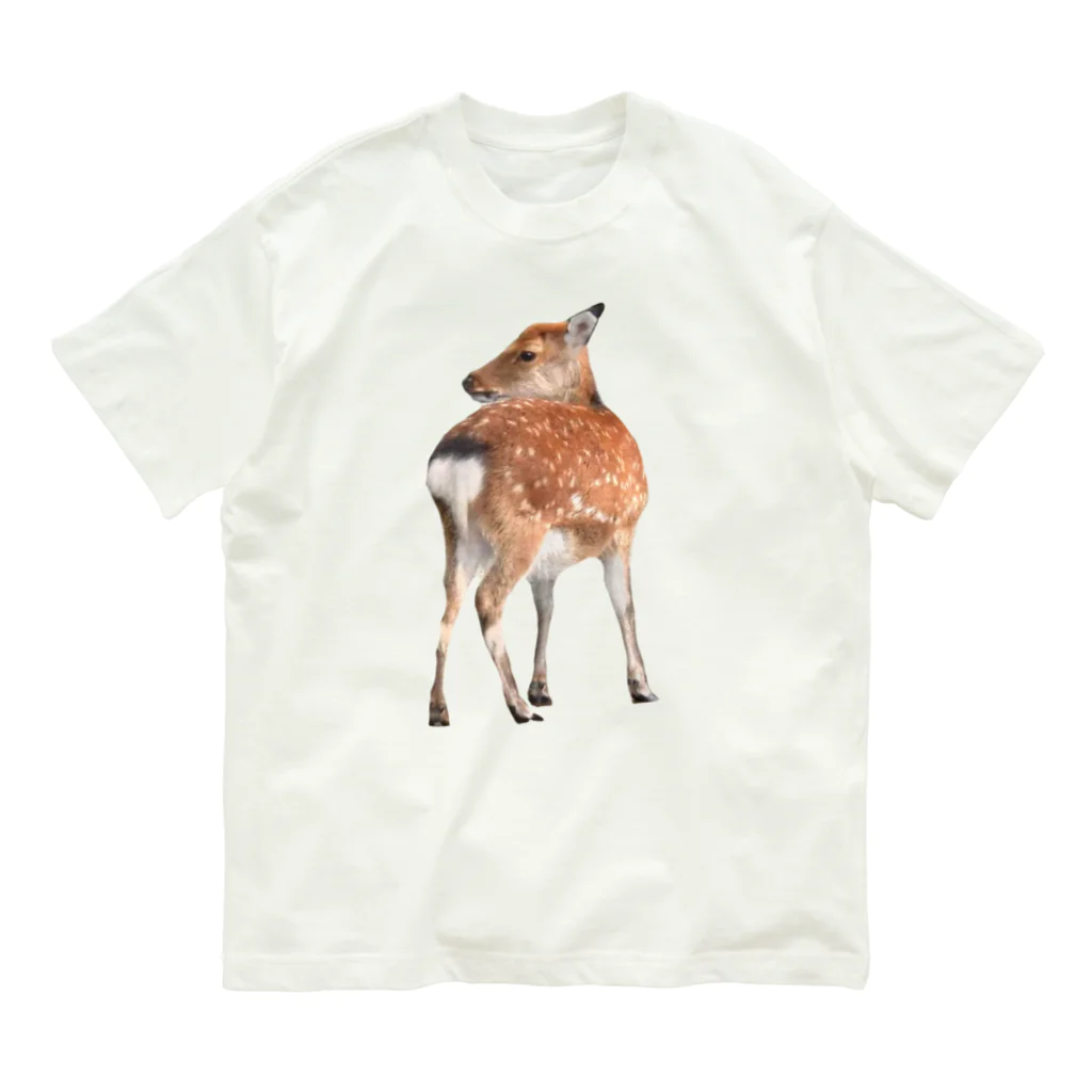 いきもの大好き！ほほえみフレンズの振り向くシカ オーガニックコットンTシャツ