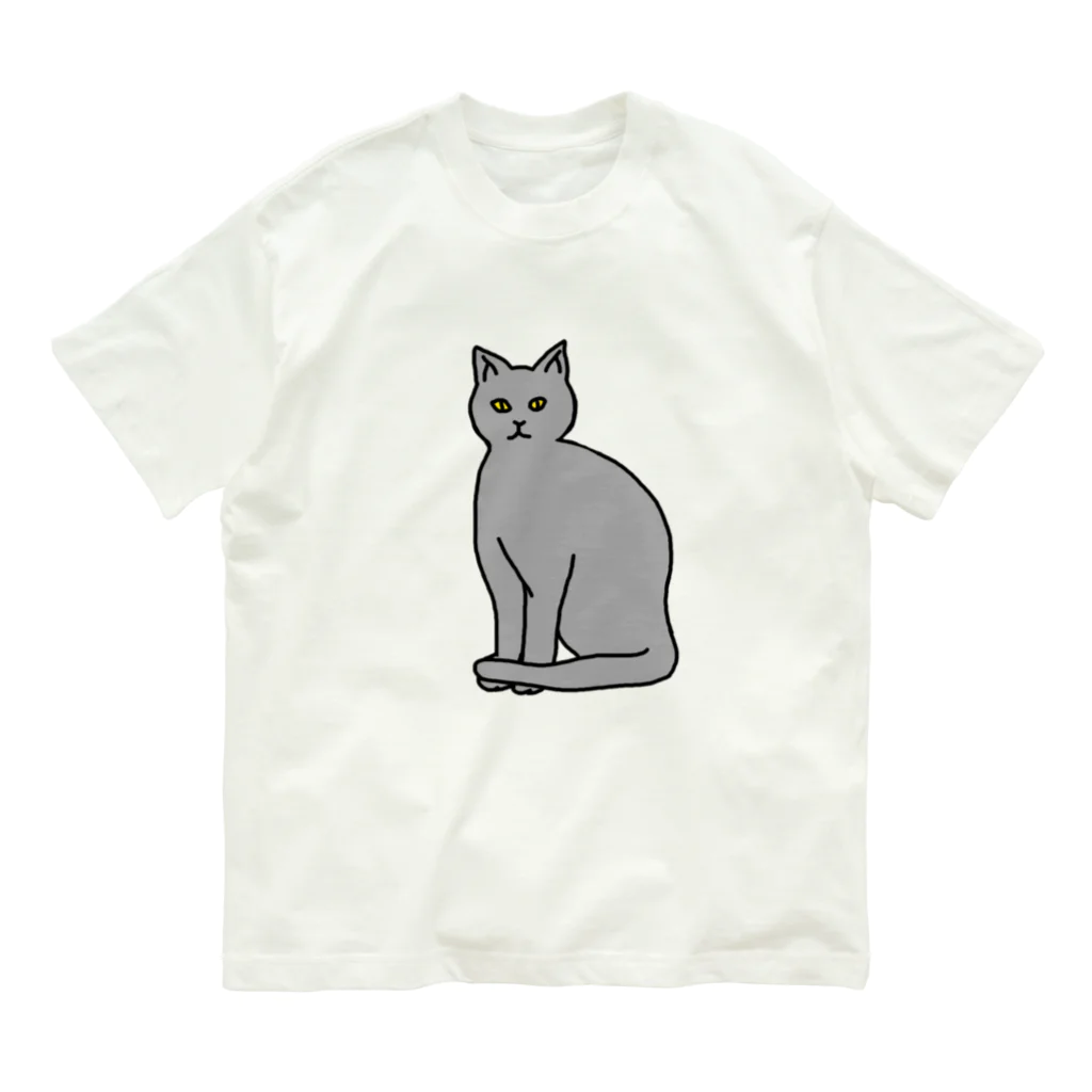 シュールショックのじっと見つめる猫 オーガニックコットンTシャツ