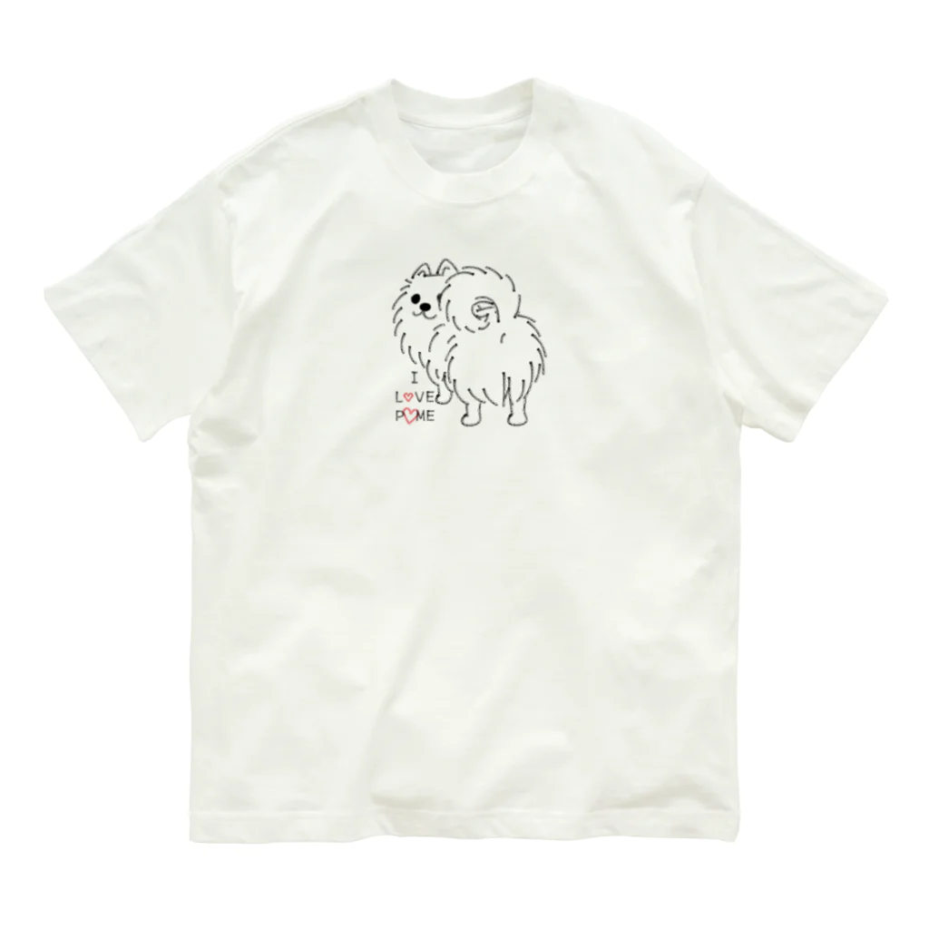 イラスト MONYAAT のいつも見ているポメラニアン M オーガニックコットンTシャツ