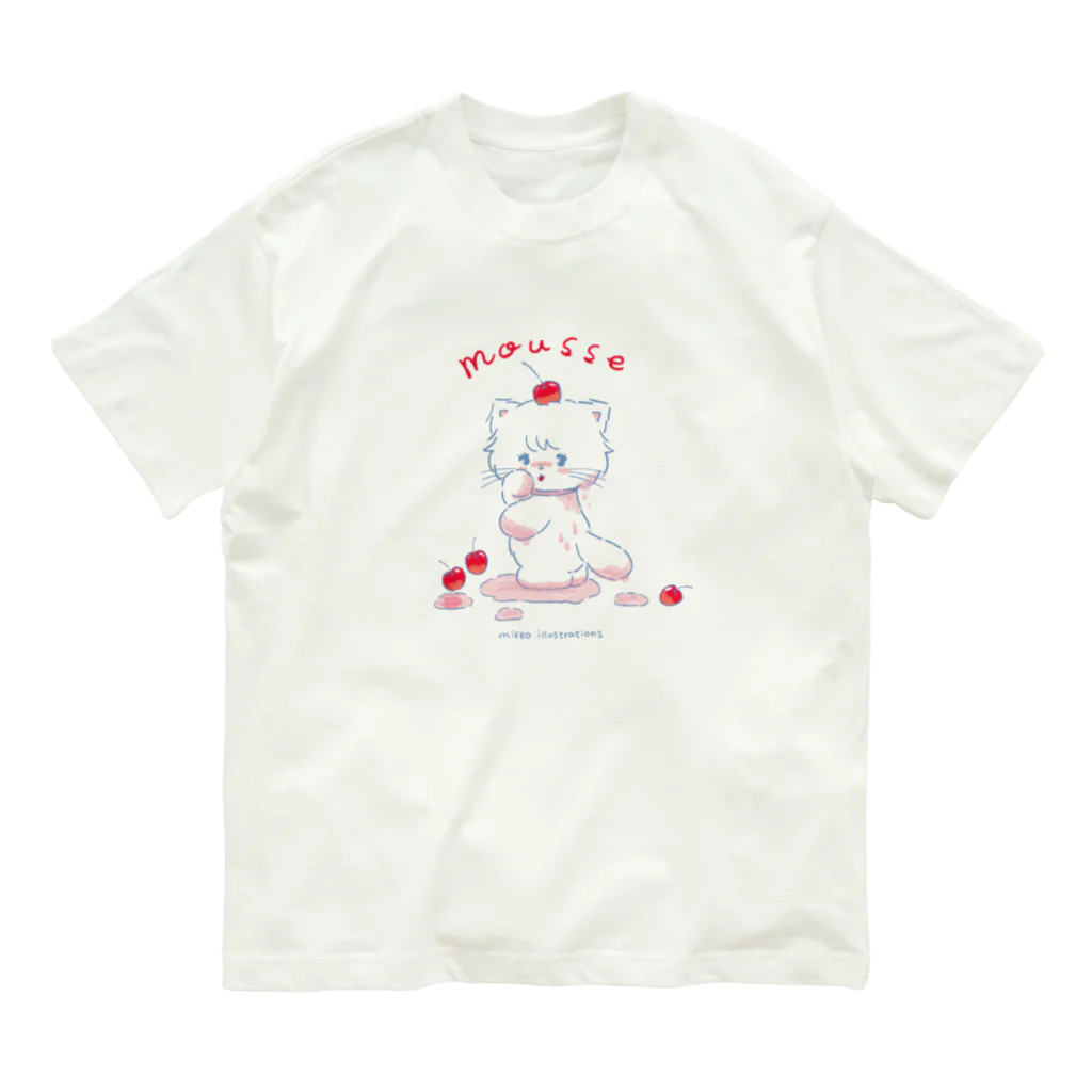 mikkoのチェリーソーダと子猫のムース オーガニックコットンTシャツ