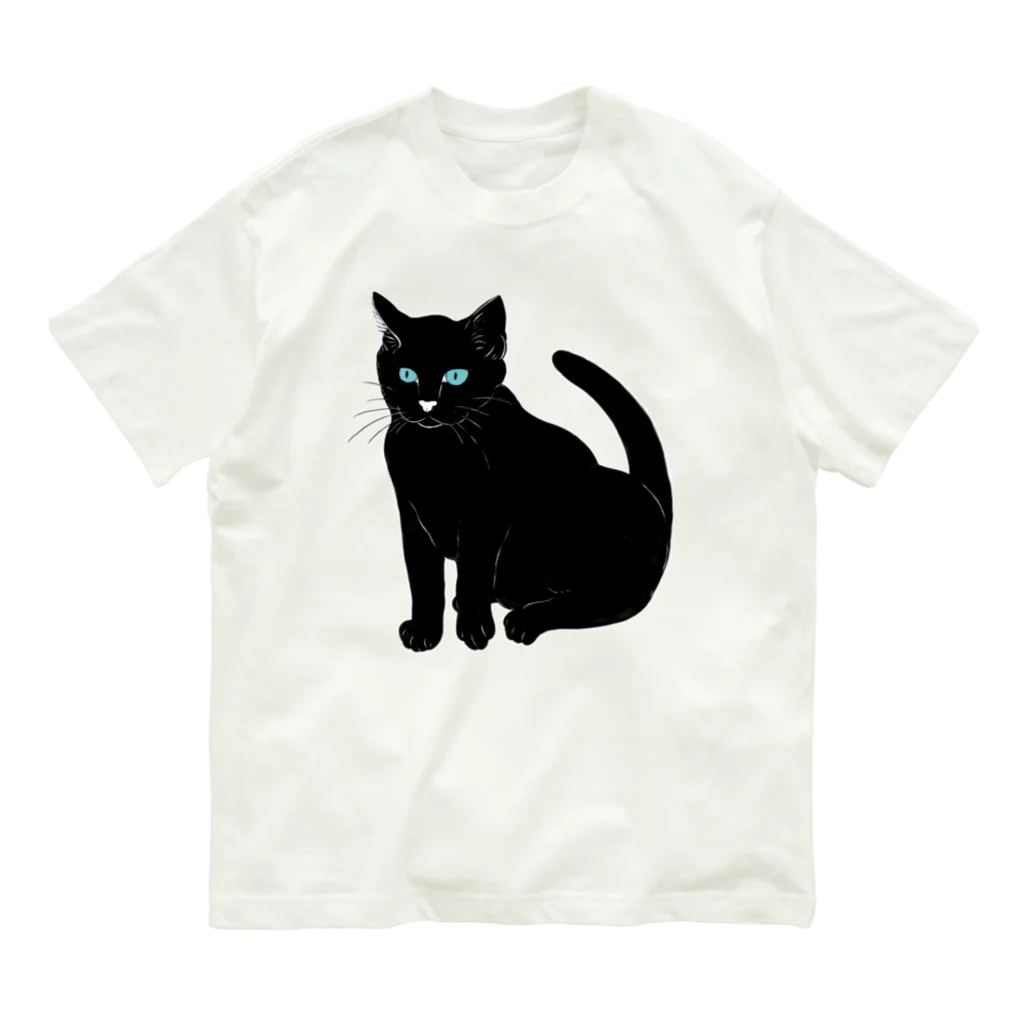 midoriyamadaのこっちを見ている黒猫 オーガニックコットンTシャツ