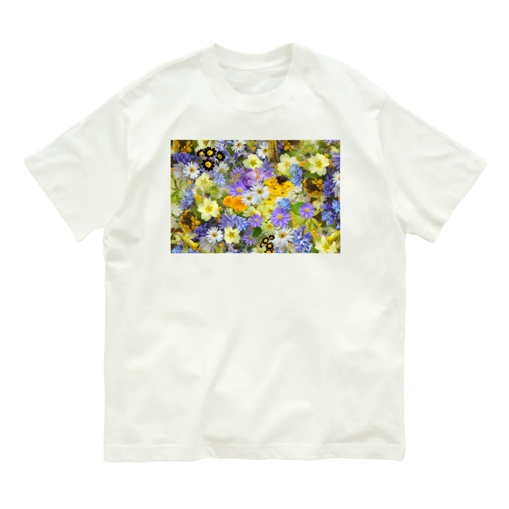 peony🦋🌼のpurple flower🌼 オーガニックコットンTシャツ