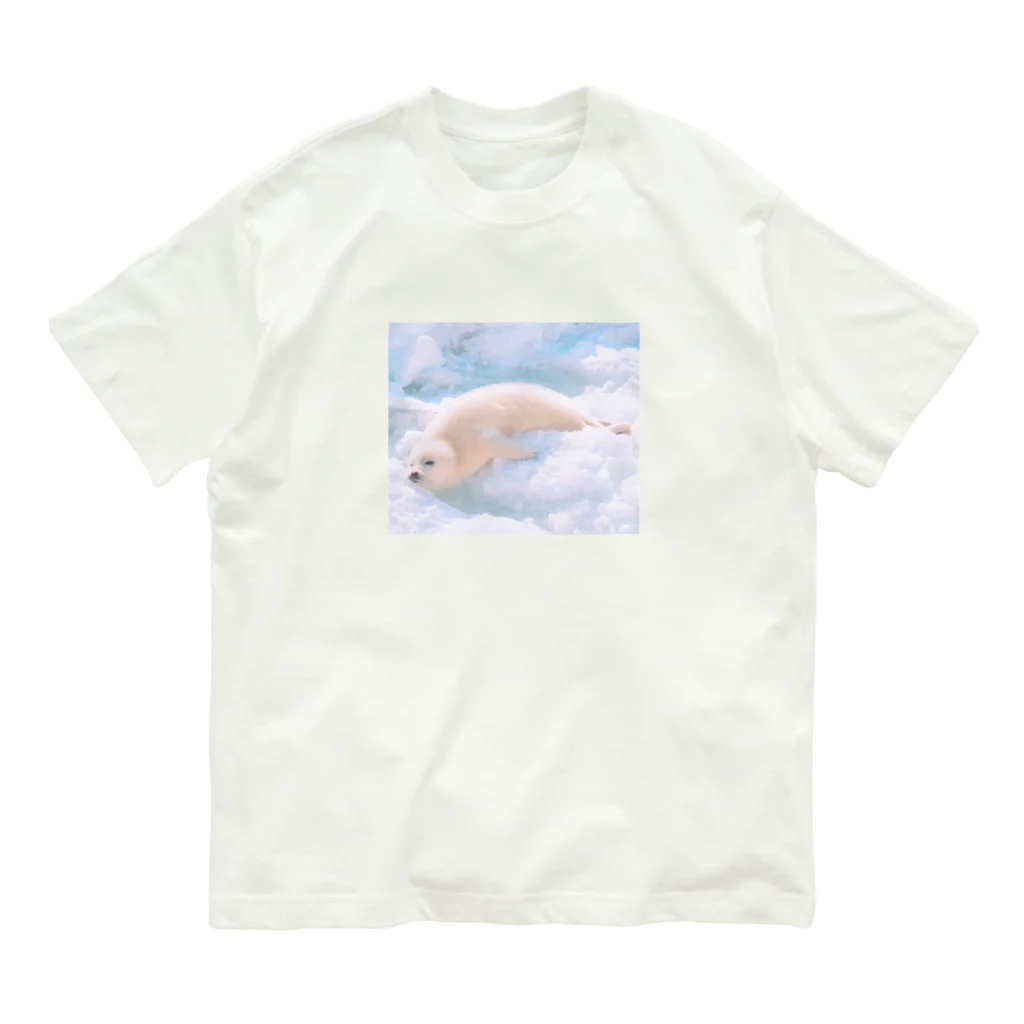 珈琲アザラシのアザラシショップの眠そうなタテゴトアザラシ Organic Cotton T-Shirt