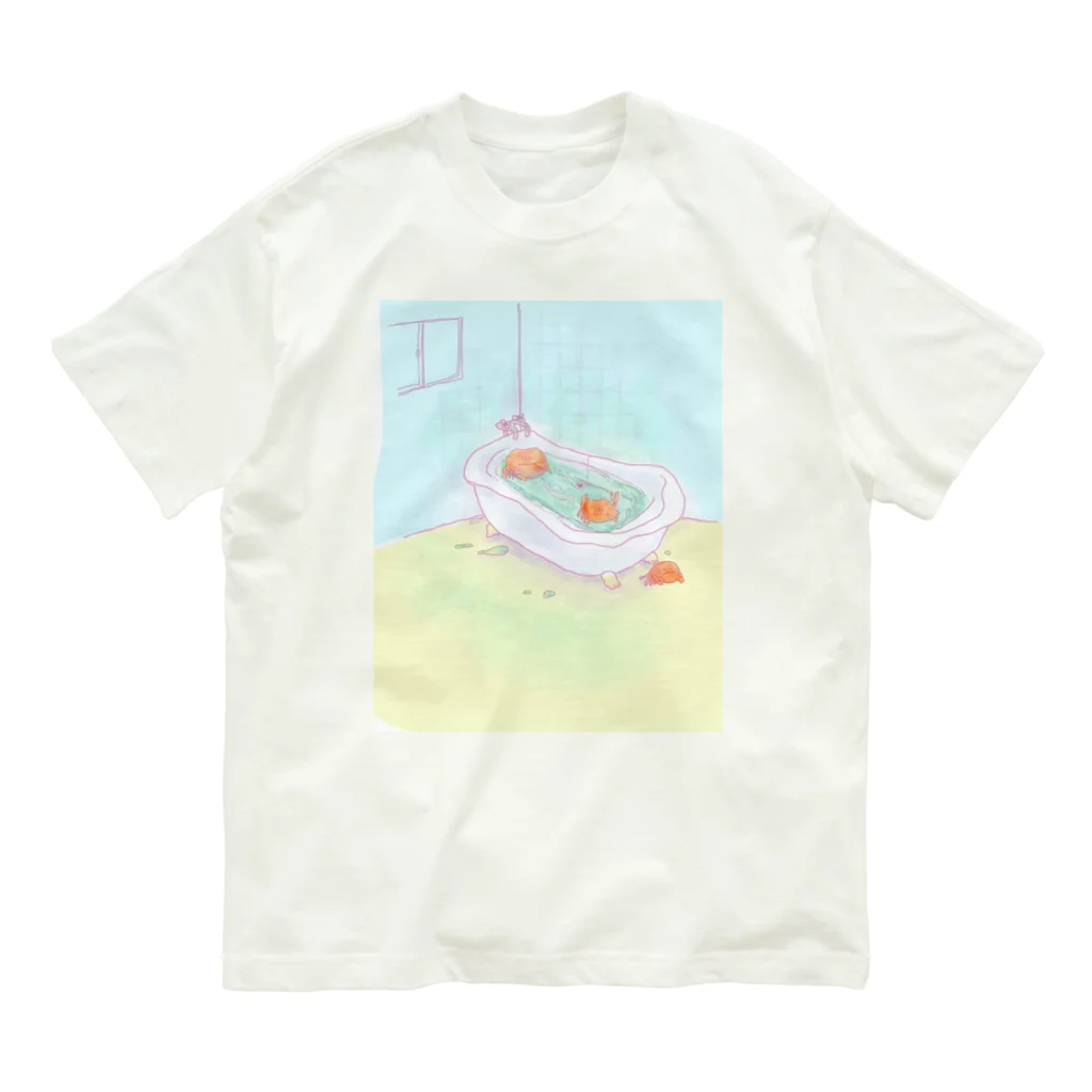 猫毛布ストアのバスルームの蟹 オーガニックコットンTシャツ