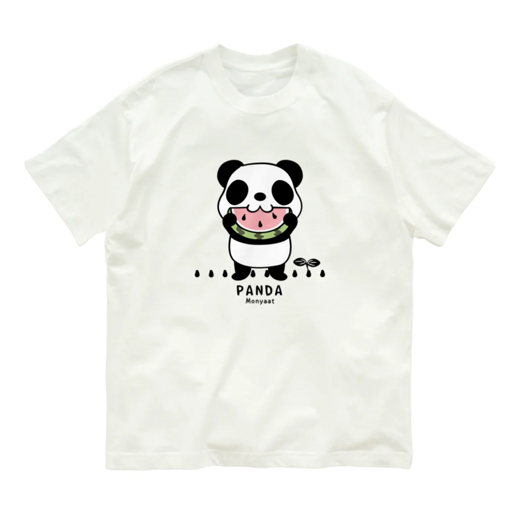 イラスト MONYAAT のスイカを食べるパンダちゃん C オーガニックコットンTシャツ