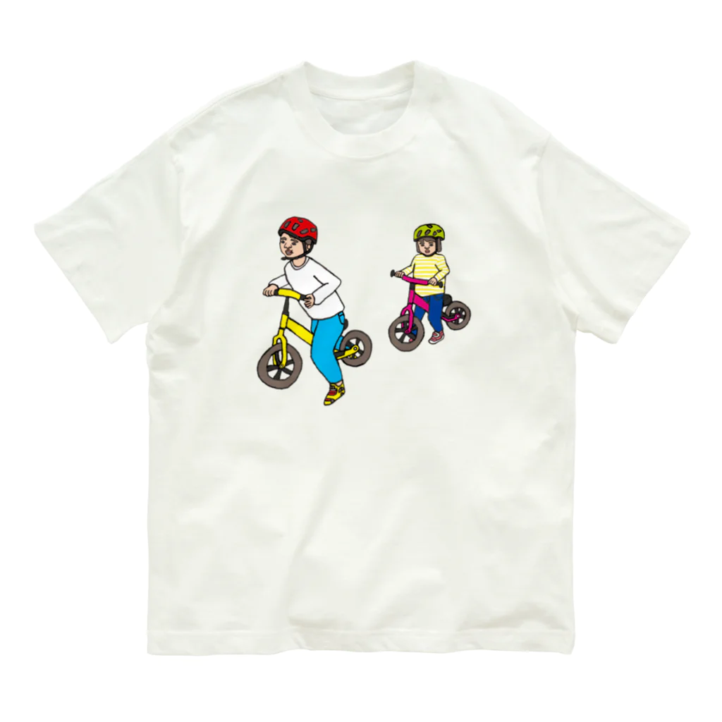 Yukino1118｜イラストレーターの自転車に乗る子供2人 オーガニックコットンTシャツ