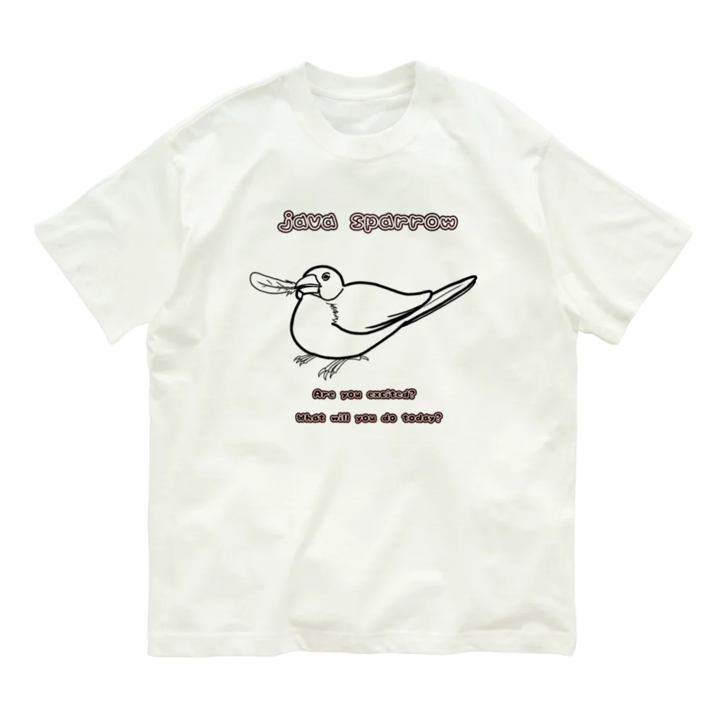 Lily bird（リリーバード）の羽根くわえ文鳥 線画 オーガニックコットンTシャツ