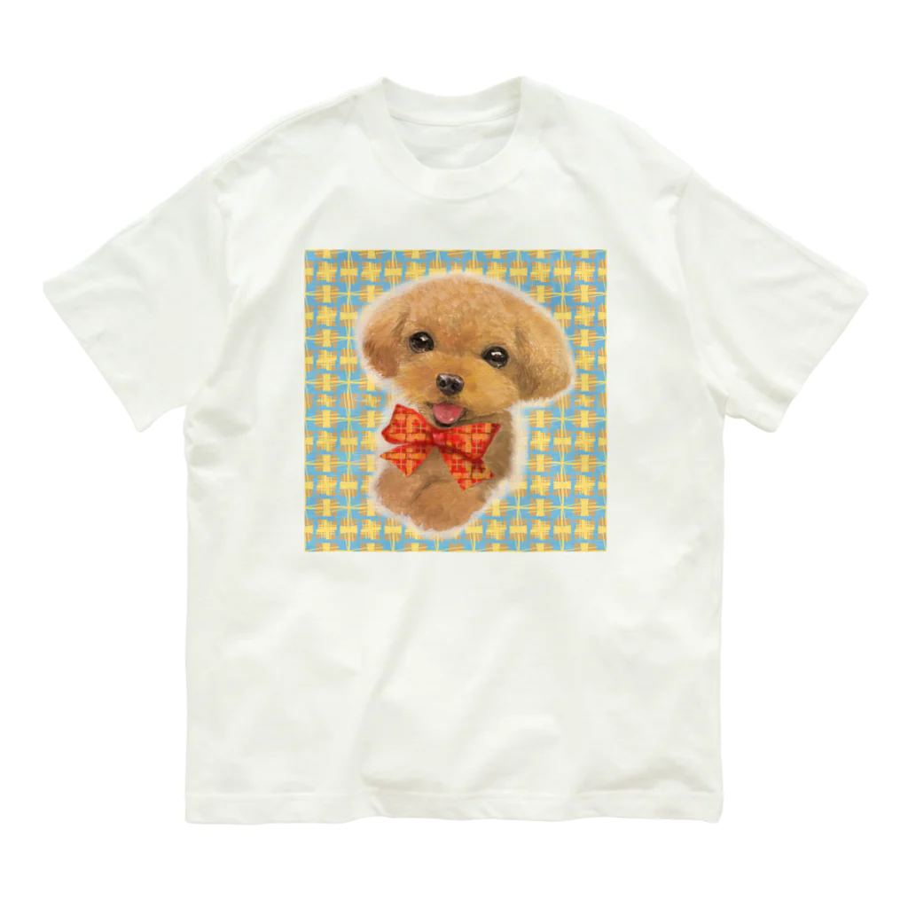 NORIMA'S SHOP のにっこり笑ったトイプードルとチェック柄のパターン オーガニックコットンTシャツ