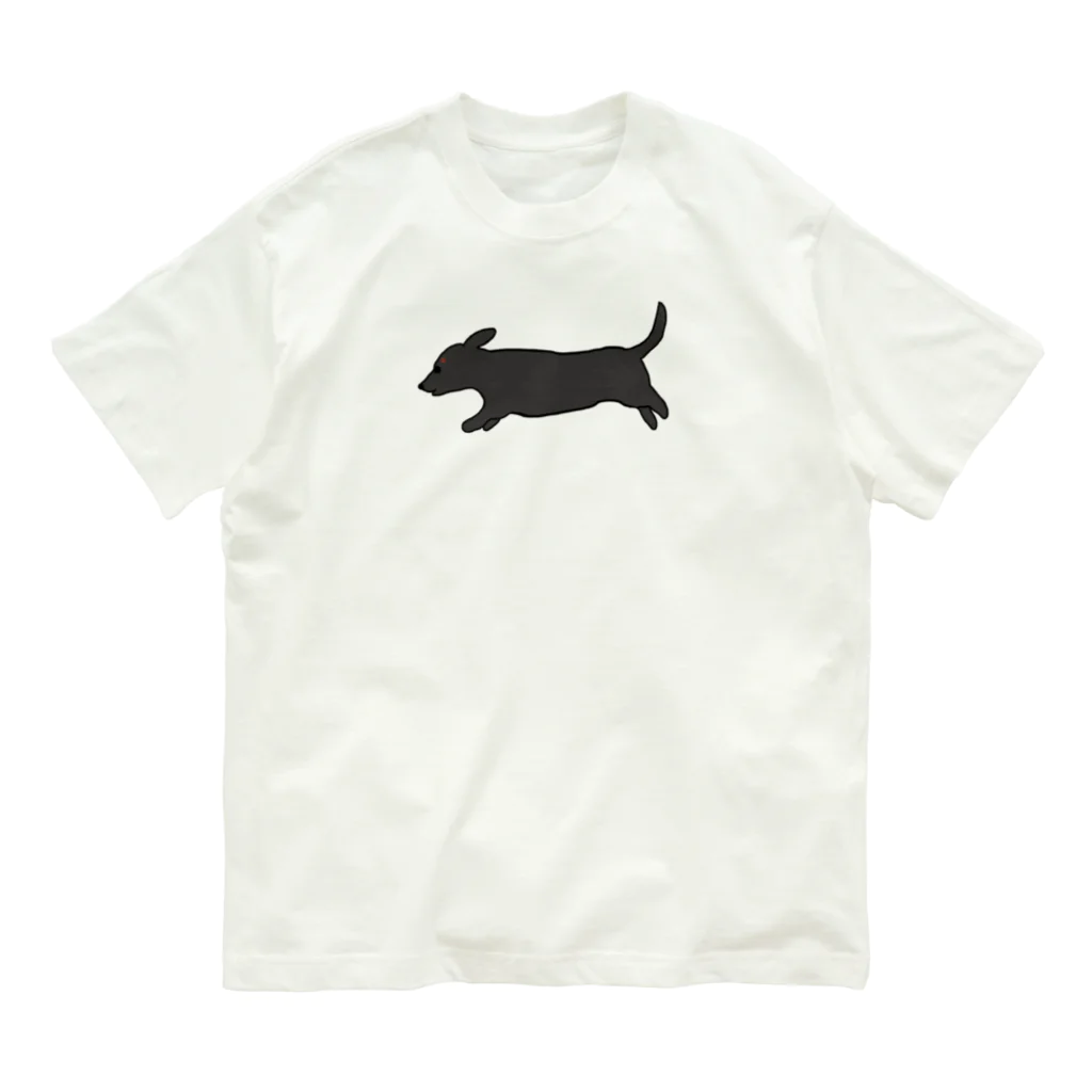 CHOSANAの走る犬 ダックス ブラック Organic Cotton T-Shirt