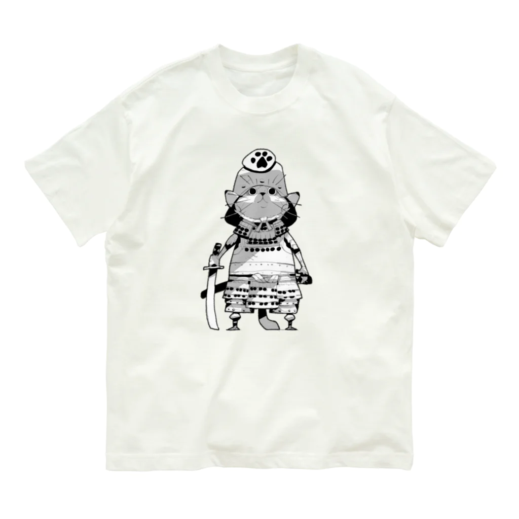Satoshi MatsuuraのCat Samurai monochrome オーガニックコットンTシャツ
