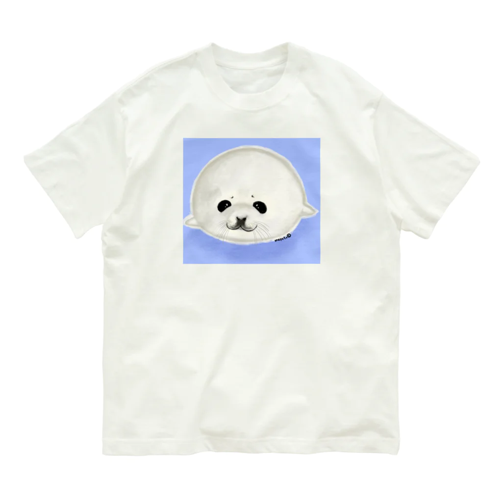 napuripu🐾のベビーアザラシ背景あり オーガニックコットンTシャツ