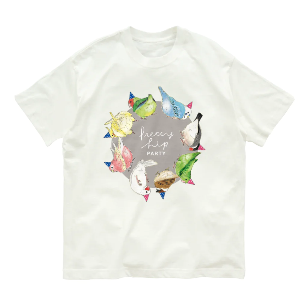 monbulanの小鳥たちのプリティーヒップパーティー オーガニックコットンTシャツ