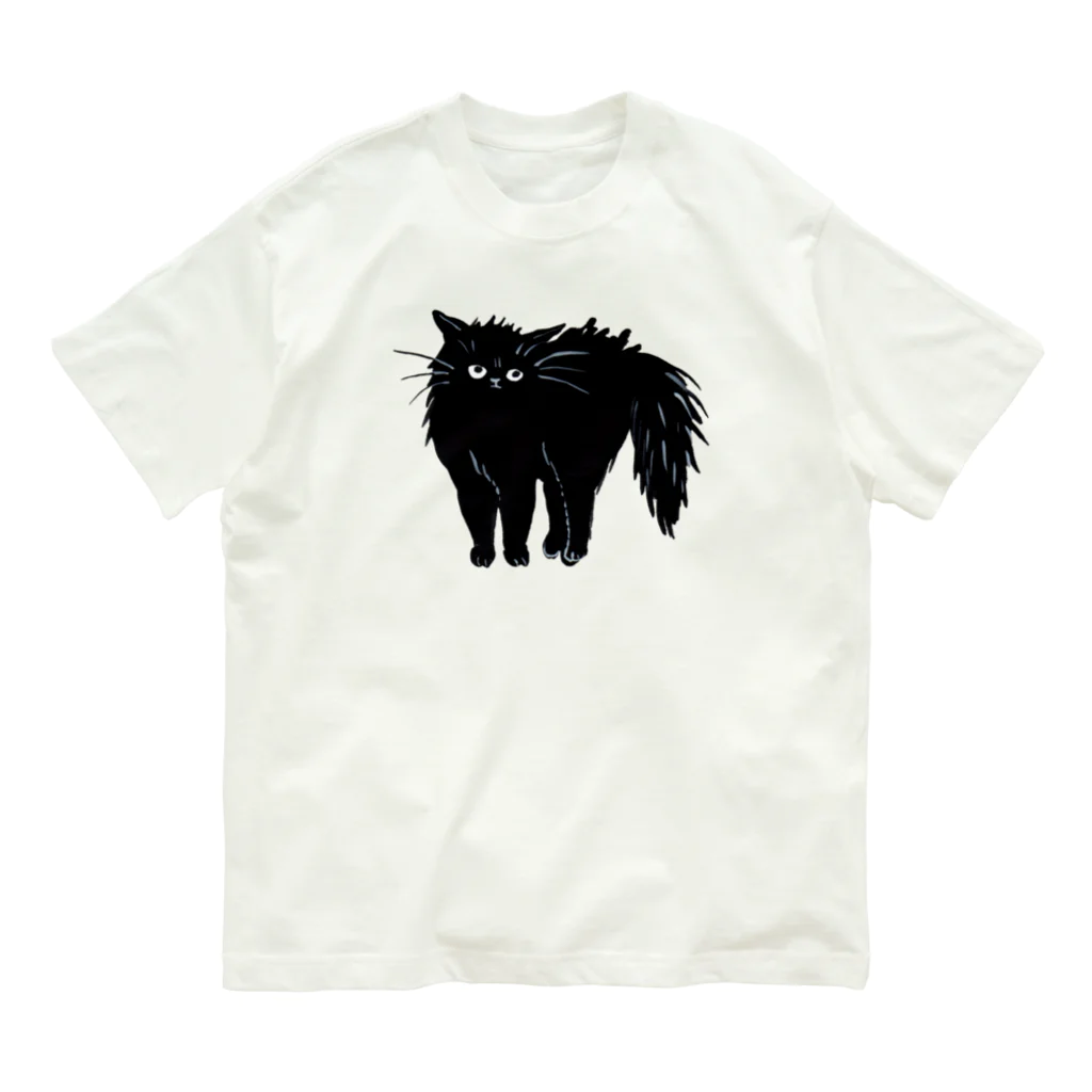 マイマイタケの怒ってます（黒猫） オーガニックコットンTシャツ