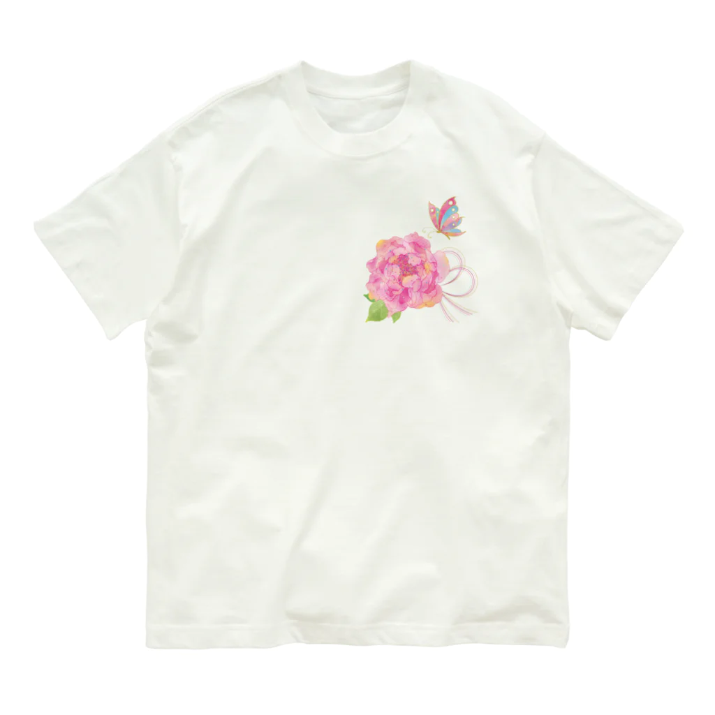 ヒフミヨイの牡丹に蝶+色水引 Organic Cotton T-Shirt