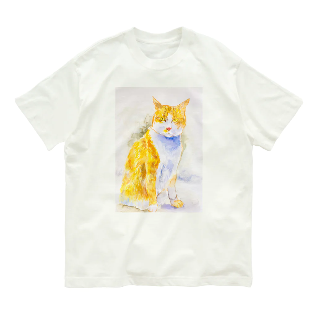 あおニャーマンの水彩画ねこ1 オーガニックコットンTシャツ