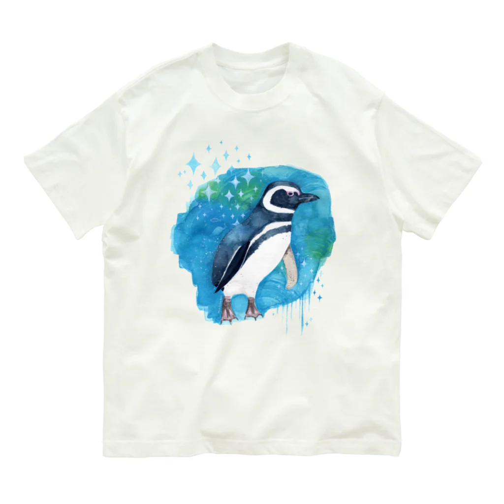 マキバドリのマゼランペンギンと青 Organic Cotton T-Shirt