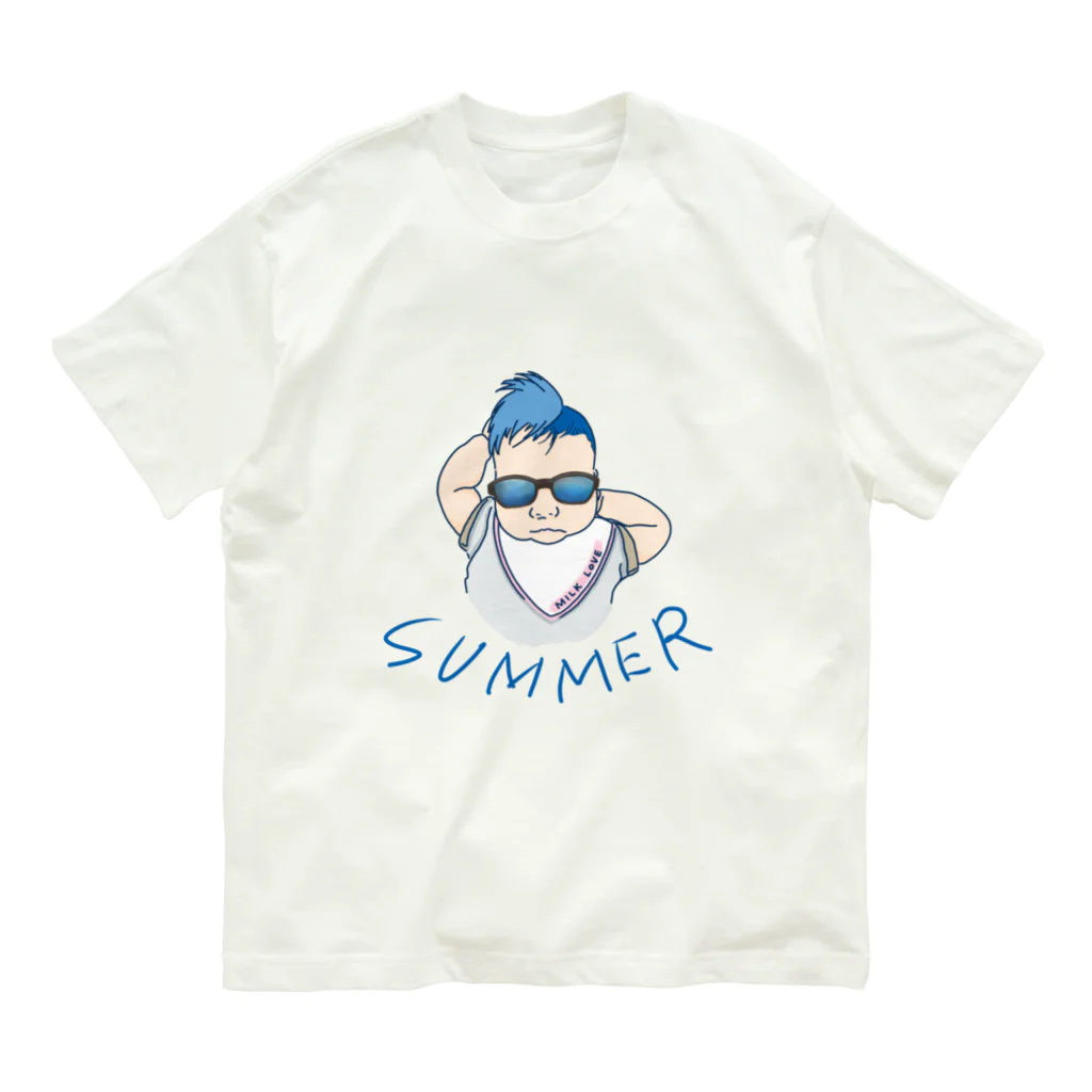 nerinelinen(ねりねりねん)の夏のチャラいmilk loveベビー オーガニックコットンTシャツ