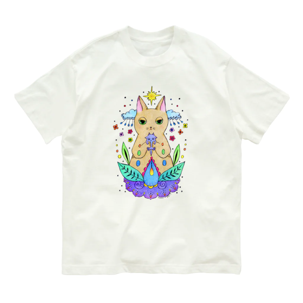 touriのネコと小さな怪獣 オーガニックコットンTシャツ