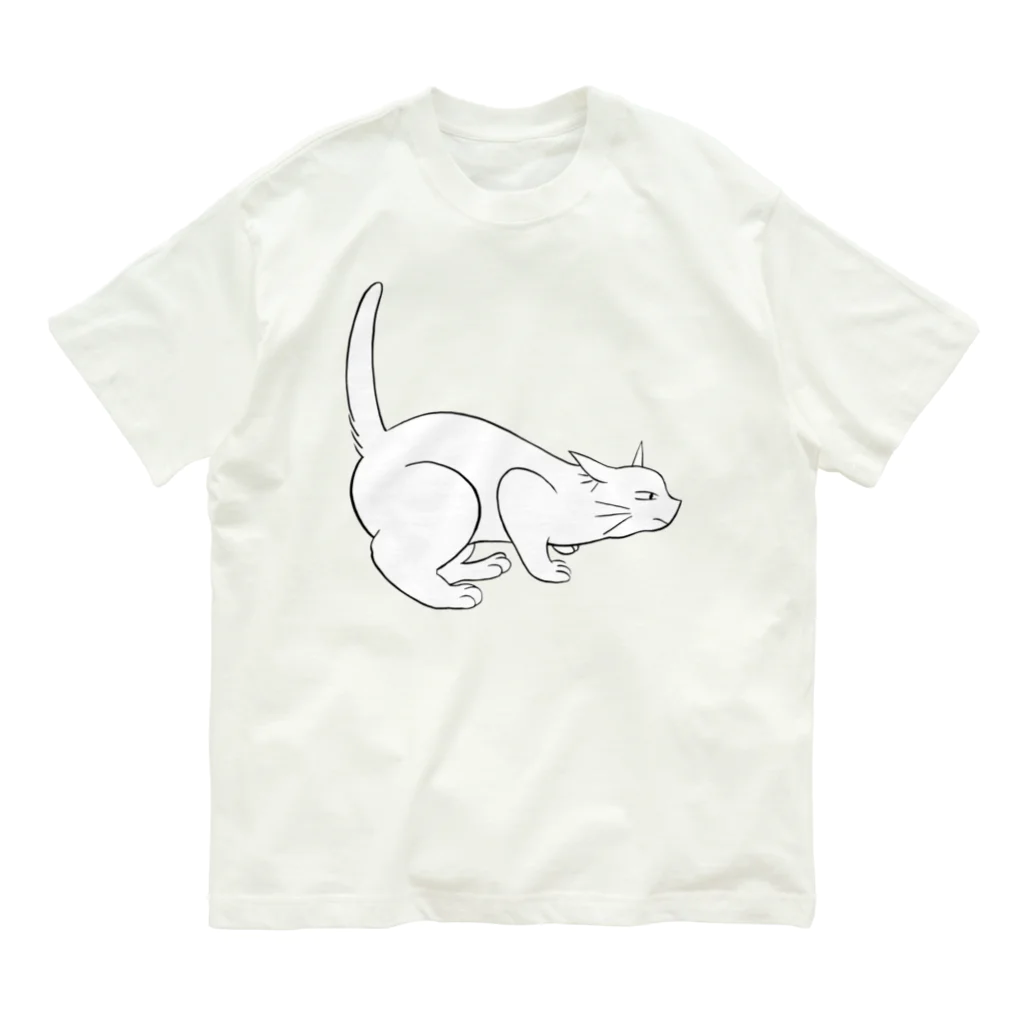 midoriyamadaのよこむき白ねこT オーガニックコットンTシャツ