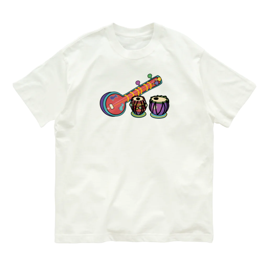 yamame1000ninのカラフルシタールタブラ オーガニックコットンTシャツ