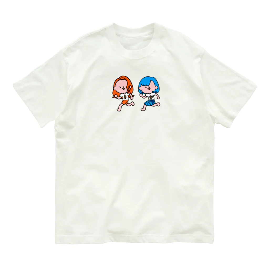 アーモンド🐴🐣の橙と青の女の子 オーガニックコットンTシャツ