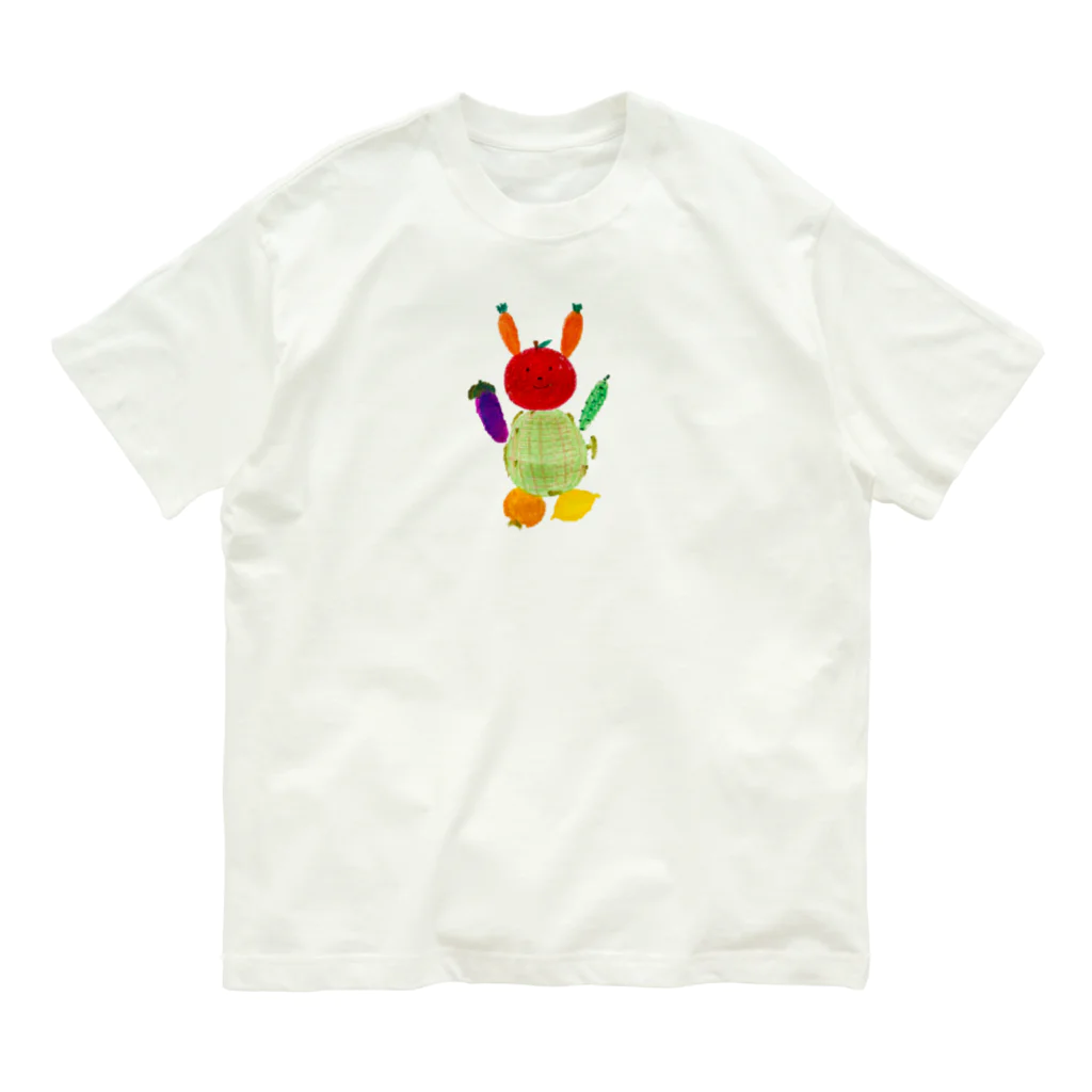 色えんぴつで描く世界🌈のベジタブル&フルーツうさちゃん オーガニックコットンTシャツ