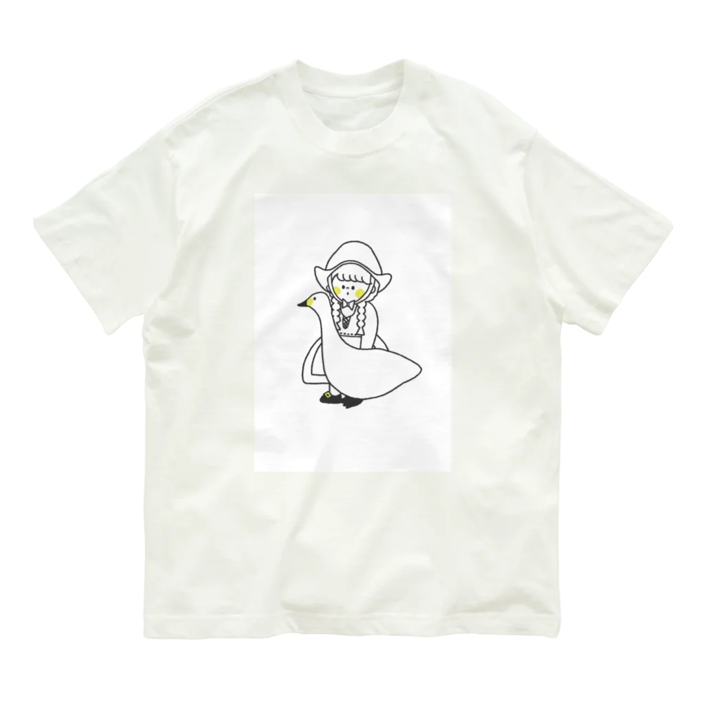 tanakasakiの女の子と白鳥 オーガニックコットンTシャツ