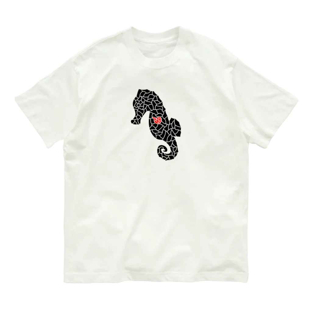 生物＝ケモノのヲ店の『tiles』Sea horse Organic Cotton T-Shirt