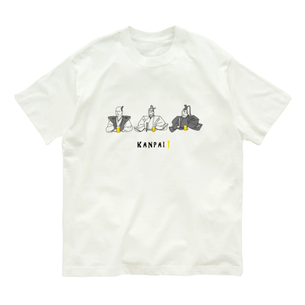 ビールとアート TM-3 Designの偉人 × BEER（三英傑）黒線画 オーガニックコットンTシャツ