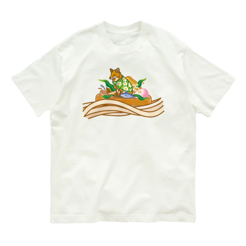 ハナドリカ SUZURI店のきつねうどん オーガニックコットンTシャツ