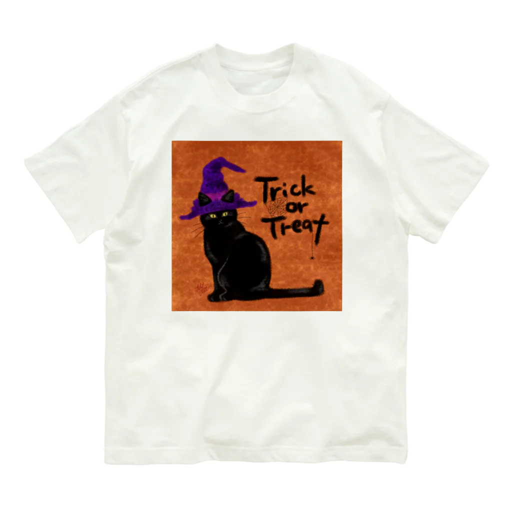 ねこねこ堂の黒猫　TRICK OR TREAT オーガニックコットンTシャツ