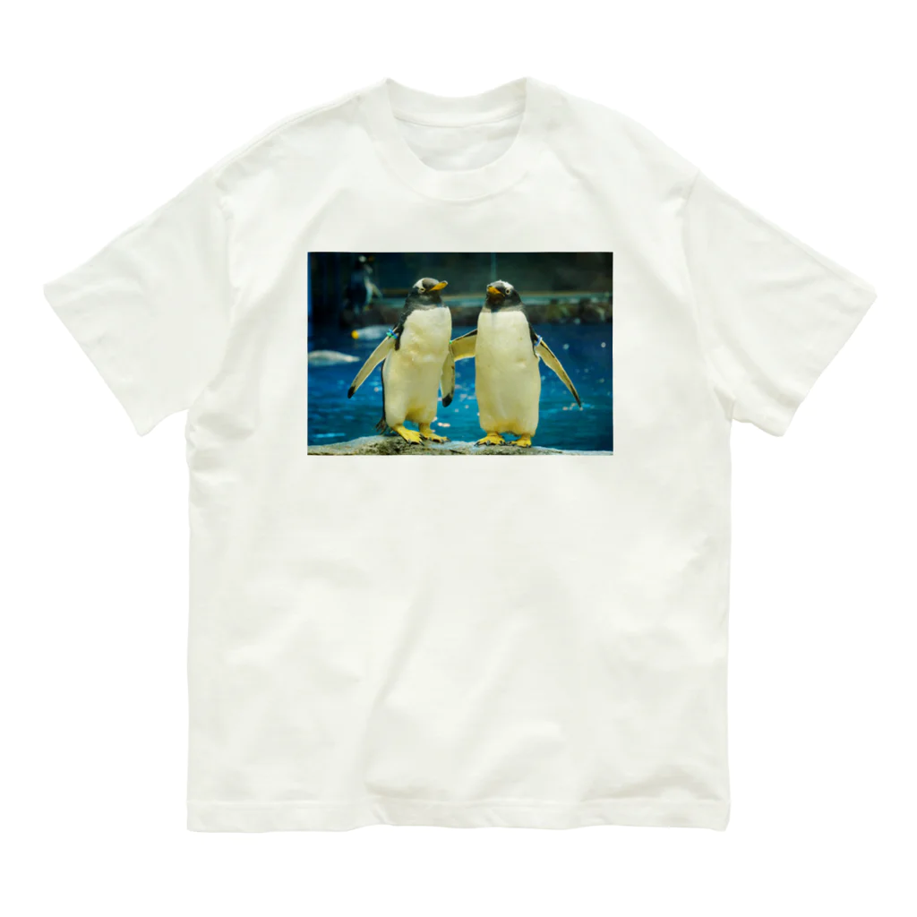 ペンギンの写真のジェンツーペンギン　写真　リアル　仲良し オーガニックコットンTシャツ