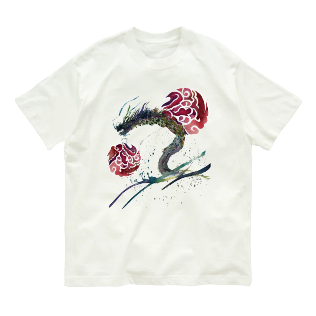 WAMI ARTの赤八雲昇るタツ(竜) オーガニックコットンTシャツ